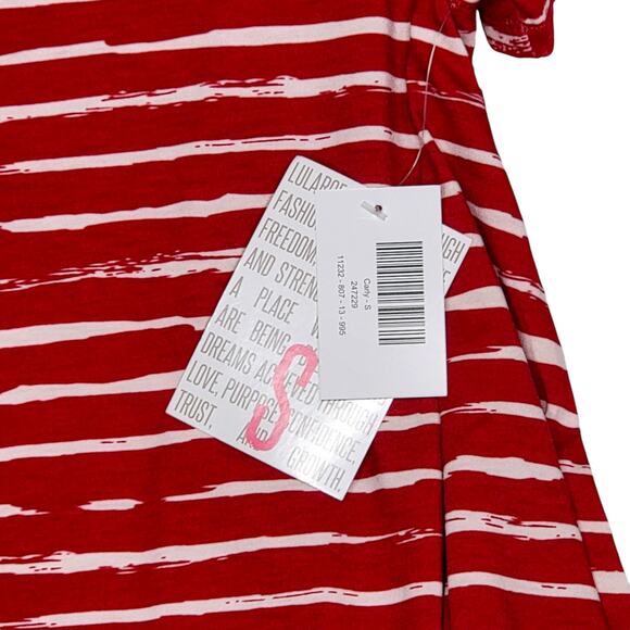 LuLaRoe Carly Dress Small Brushstroke Stripes Red White Hi-Low A-Line Swing - Picture 2 of 9